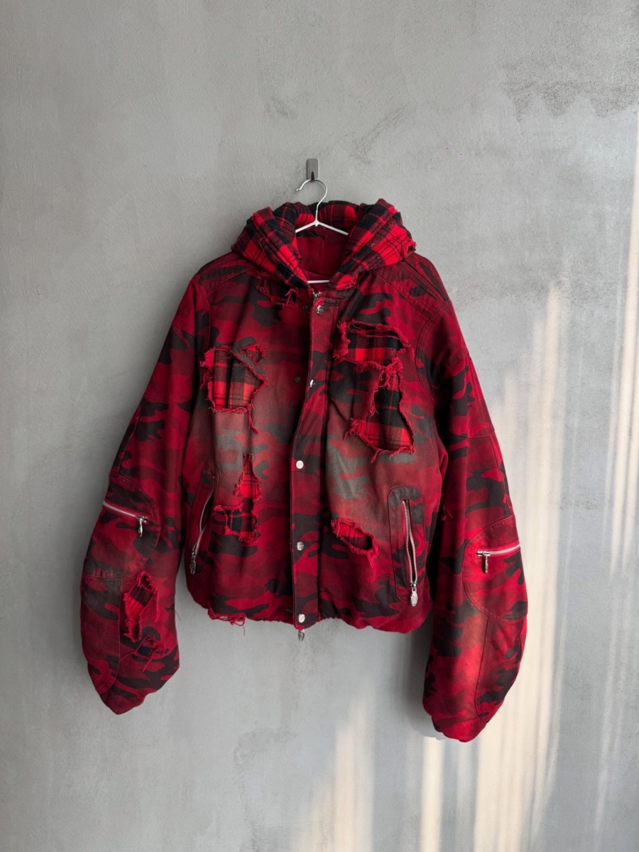 Red and black camouflage hoodie jacket