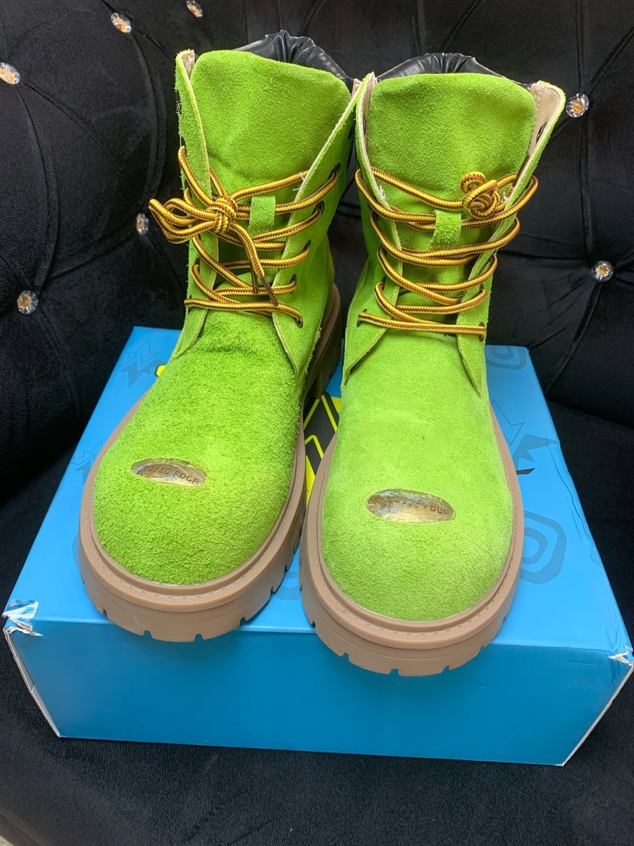 Mossy green suede combat boots