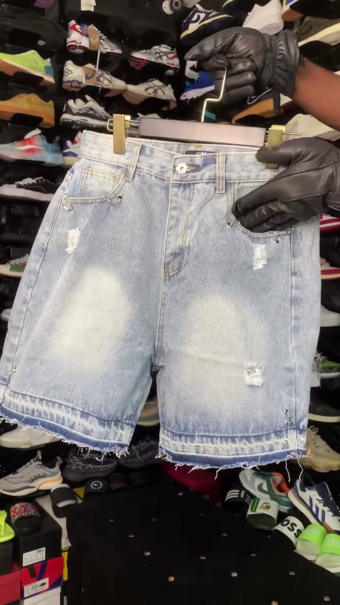 Light-wash denim shorts